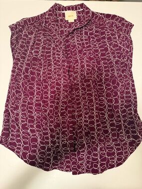 Mauve Plum Printed Cap-Sleeve Button-Front Blouse